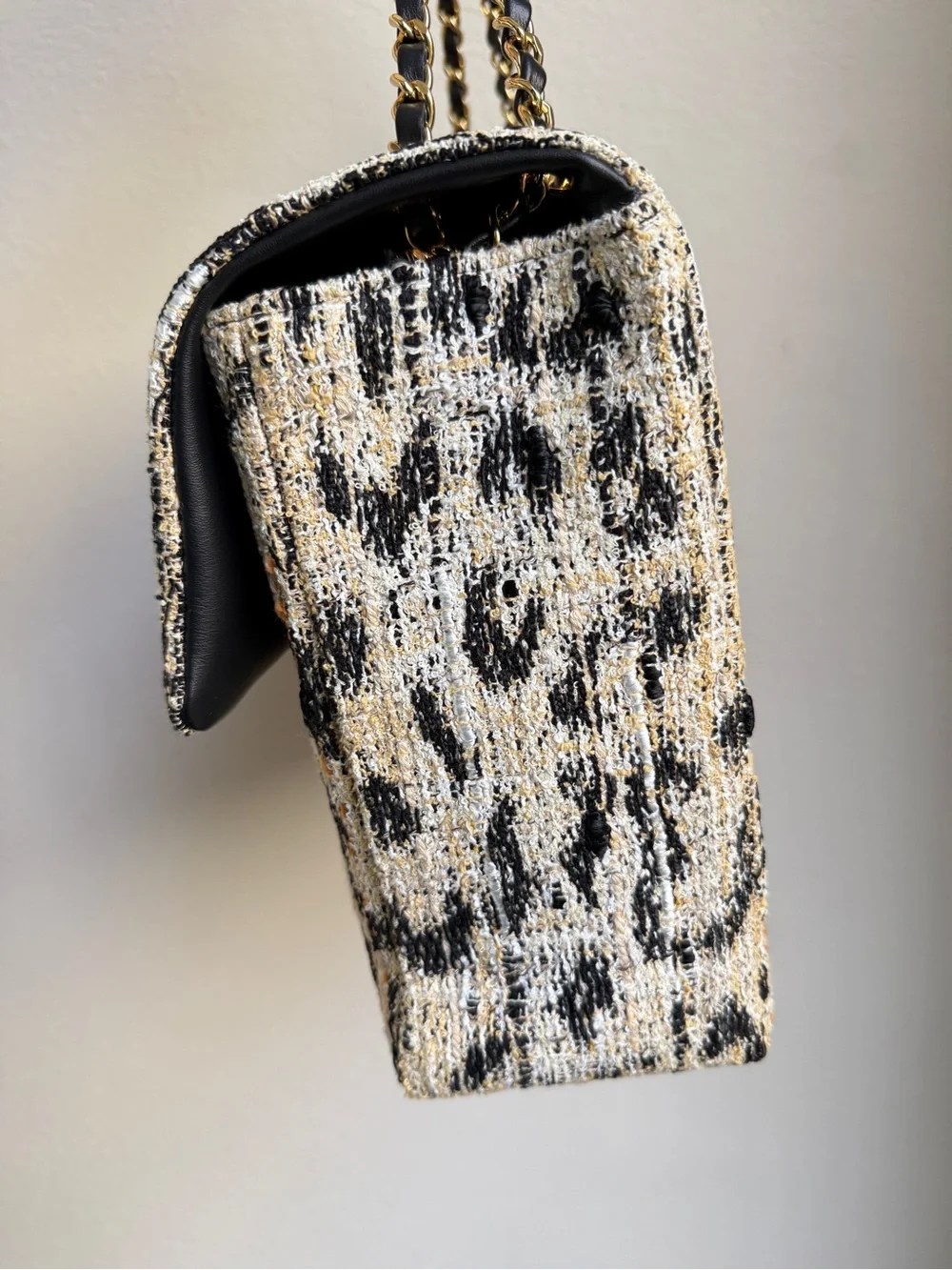 CHANEL Tweed Mixed Fibers Leopard Print Souplissimo Maxi Flap NWT